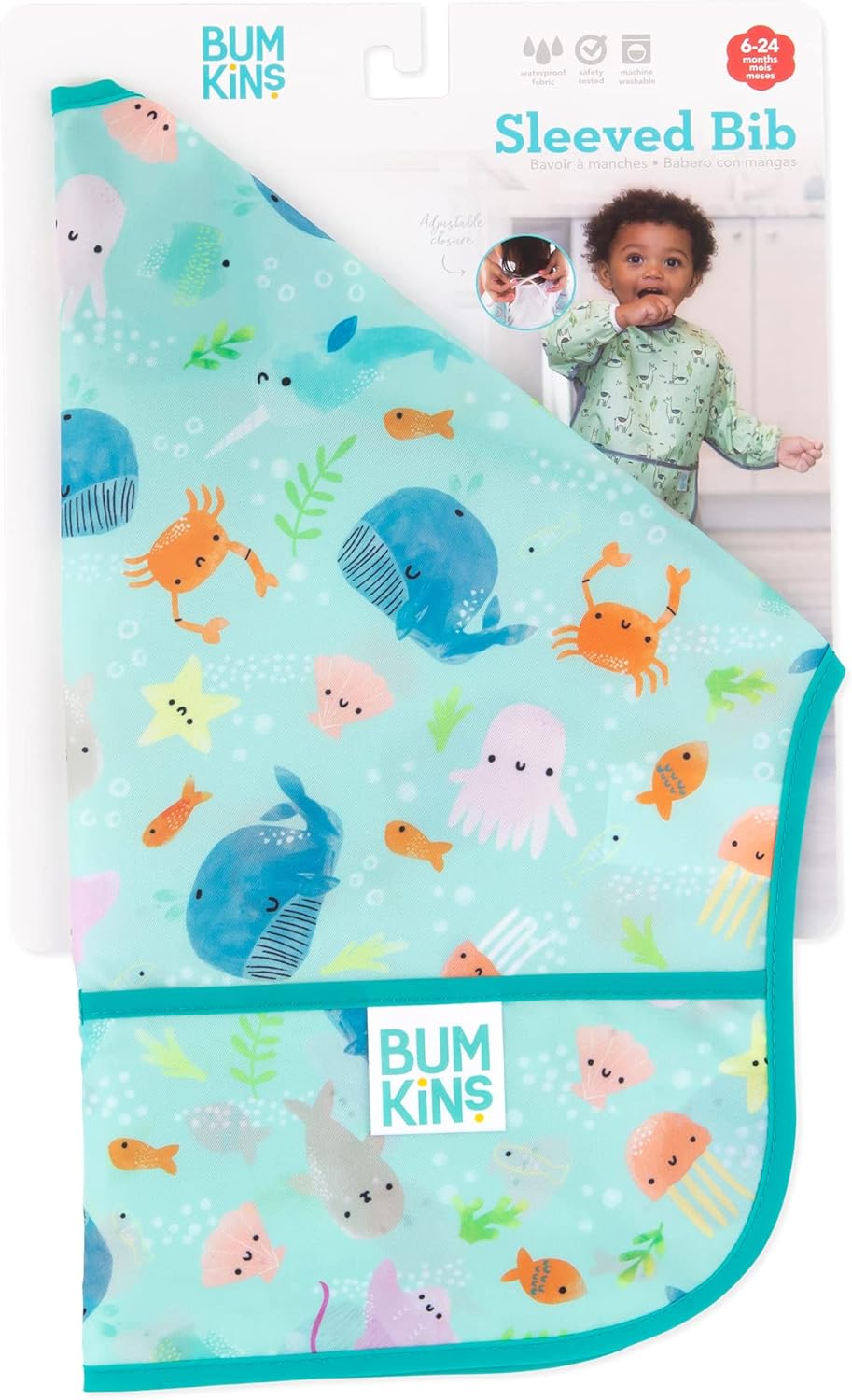 Bumkins Sleeved Bib Baby Bib, Toddler Bib, Smock, Waterproof Fabric, Fits Ages 6-24 Months - Image 6